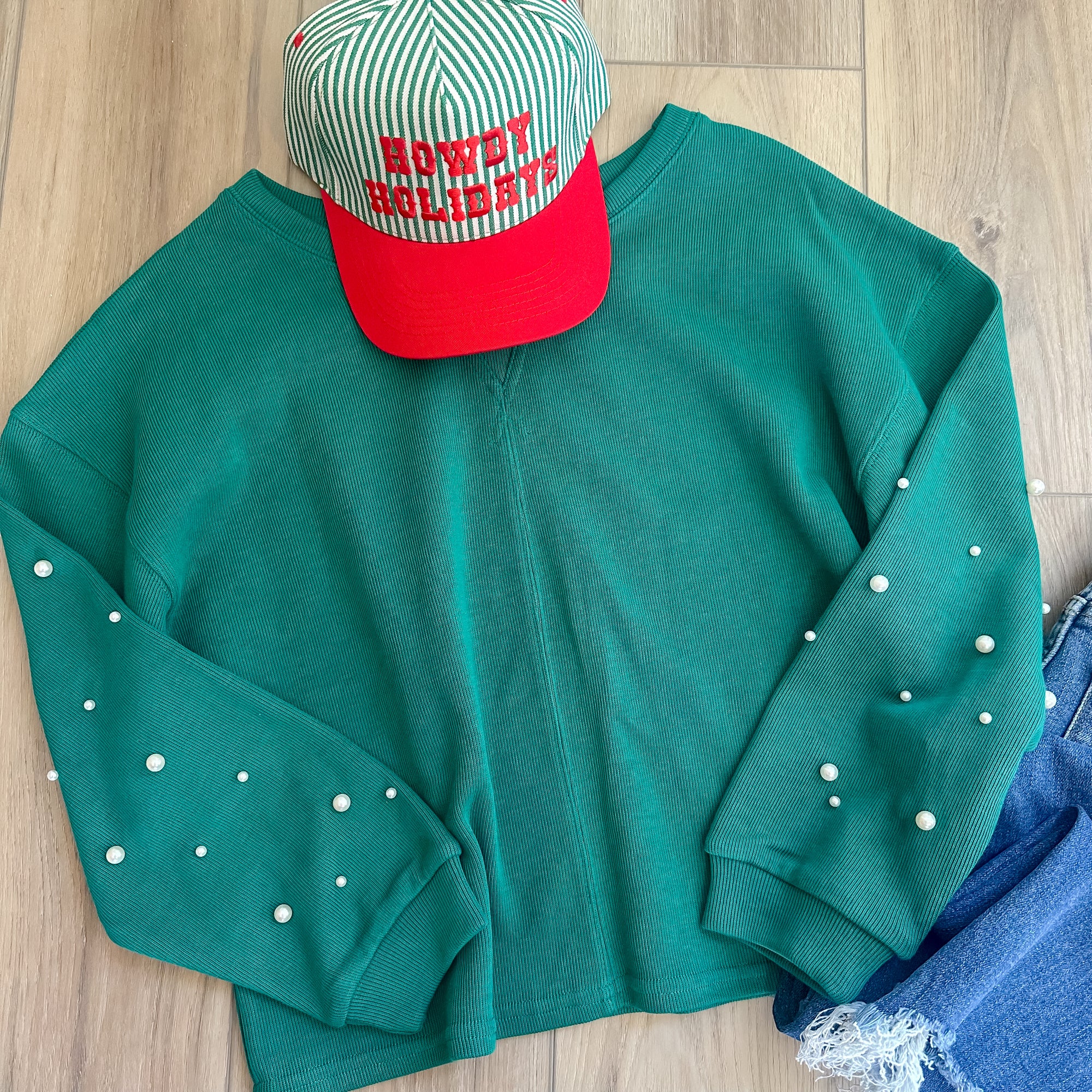 Pearls For Christmas Pullover | Green