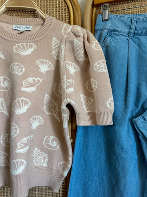Shell Puff Sweater Top | Taupe
