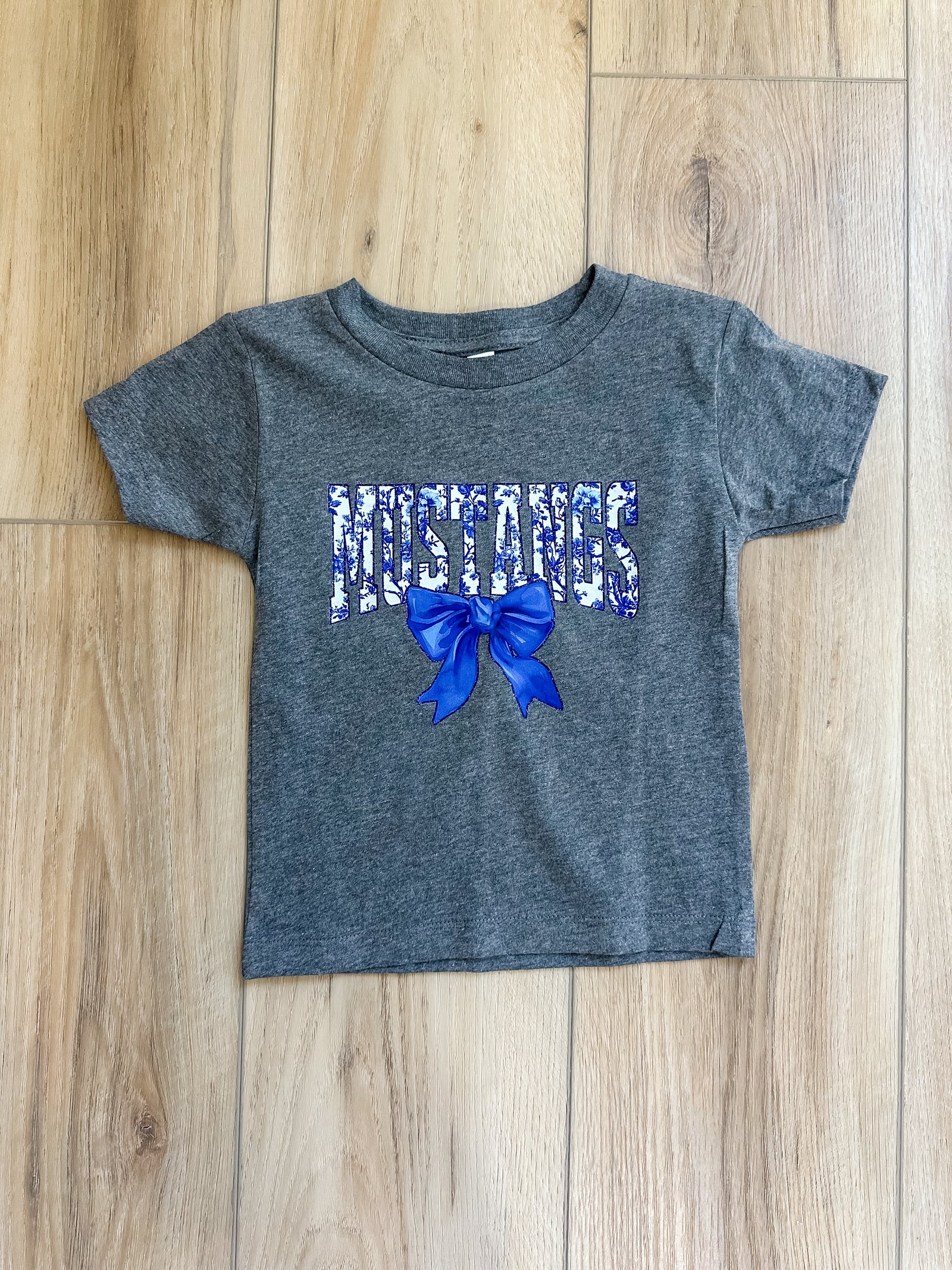 Kids Mustangs Blue Toile Bow Tee