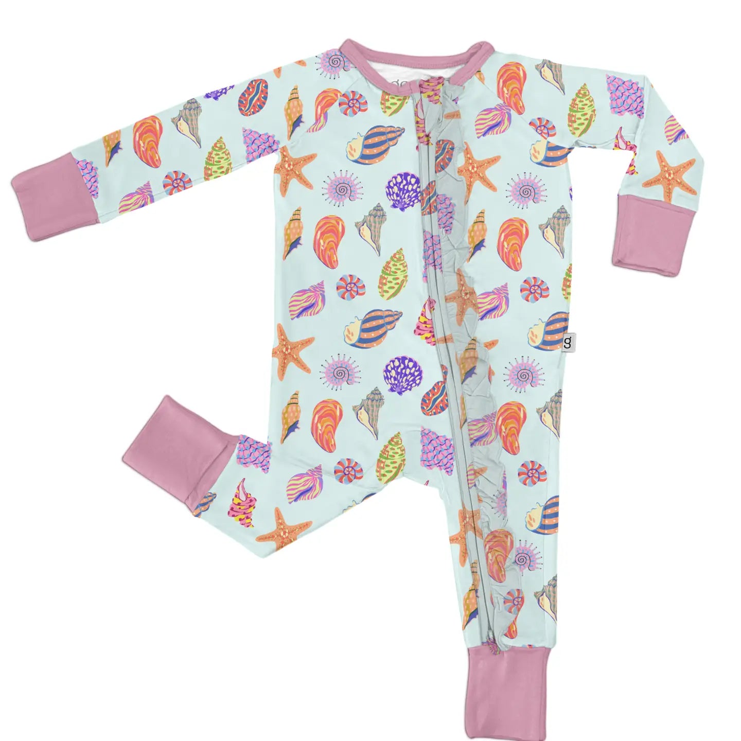Goosies Zip Convertible Pajamas w/ Ruffles - Beach Seashells