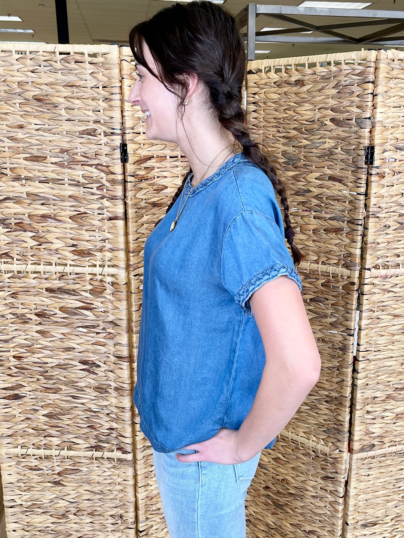 Denim & Braids Top