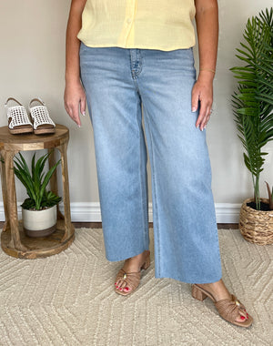 Vervet High Rise Raw Hem Ankle Wide Jeans