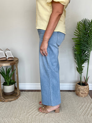 Vervet High Rise Raw Hem Ankle Wide Jeans