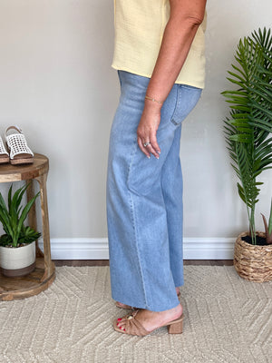 Vervet High Rise Raw Hem Ankle Wide Jeans