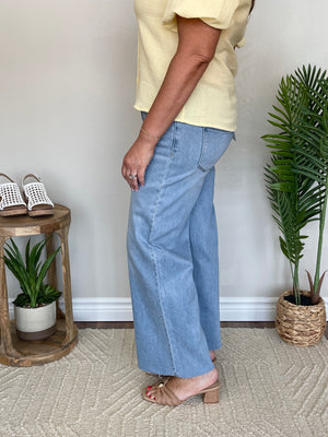 Vervet High Rise Raw Hem Ankle Wide Jeans