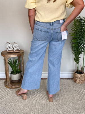 Vervet High Rise Raw Hem Ankle Wide Jeans