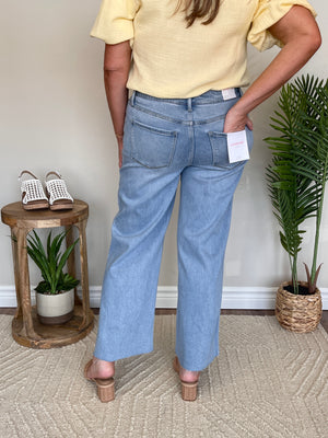 Vervet High Rise Raw Hem Ankle Wide Jeans