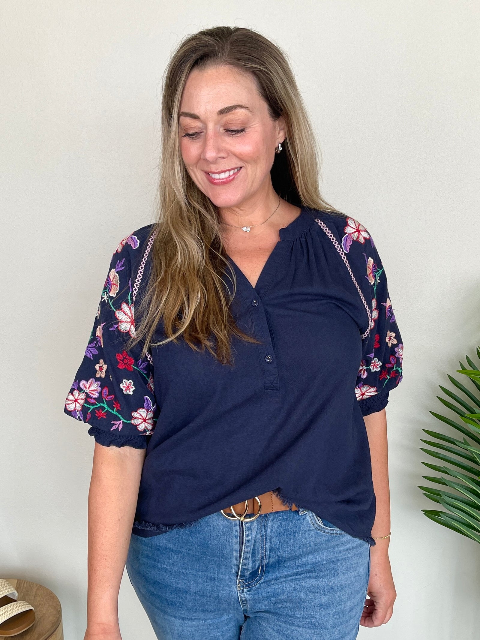 Bright Blooms Top - Navy