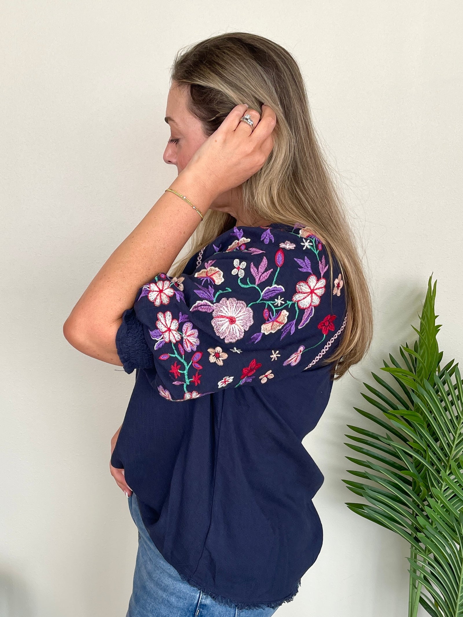 Bright Blooms Top - Navy