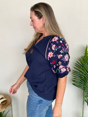 Bright Blooms Top | Navy