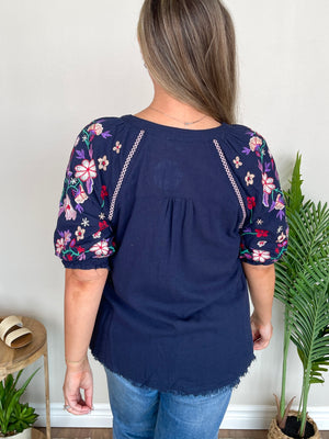 Bright Blooms Top | Navy