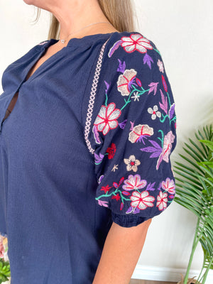 Bright Blooms Top | Navy