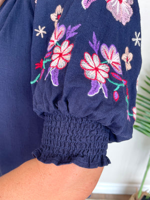 Bright Blooms Top | Navy