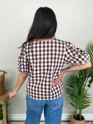 Plaid With A Small Puff Top | Brown