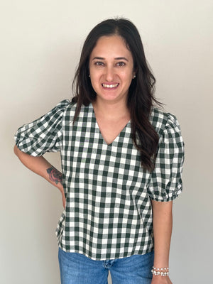 Plaid With A Small Puff Top | Green
