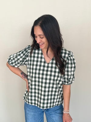 Plaid With A Small Puff Top | Green