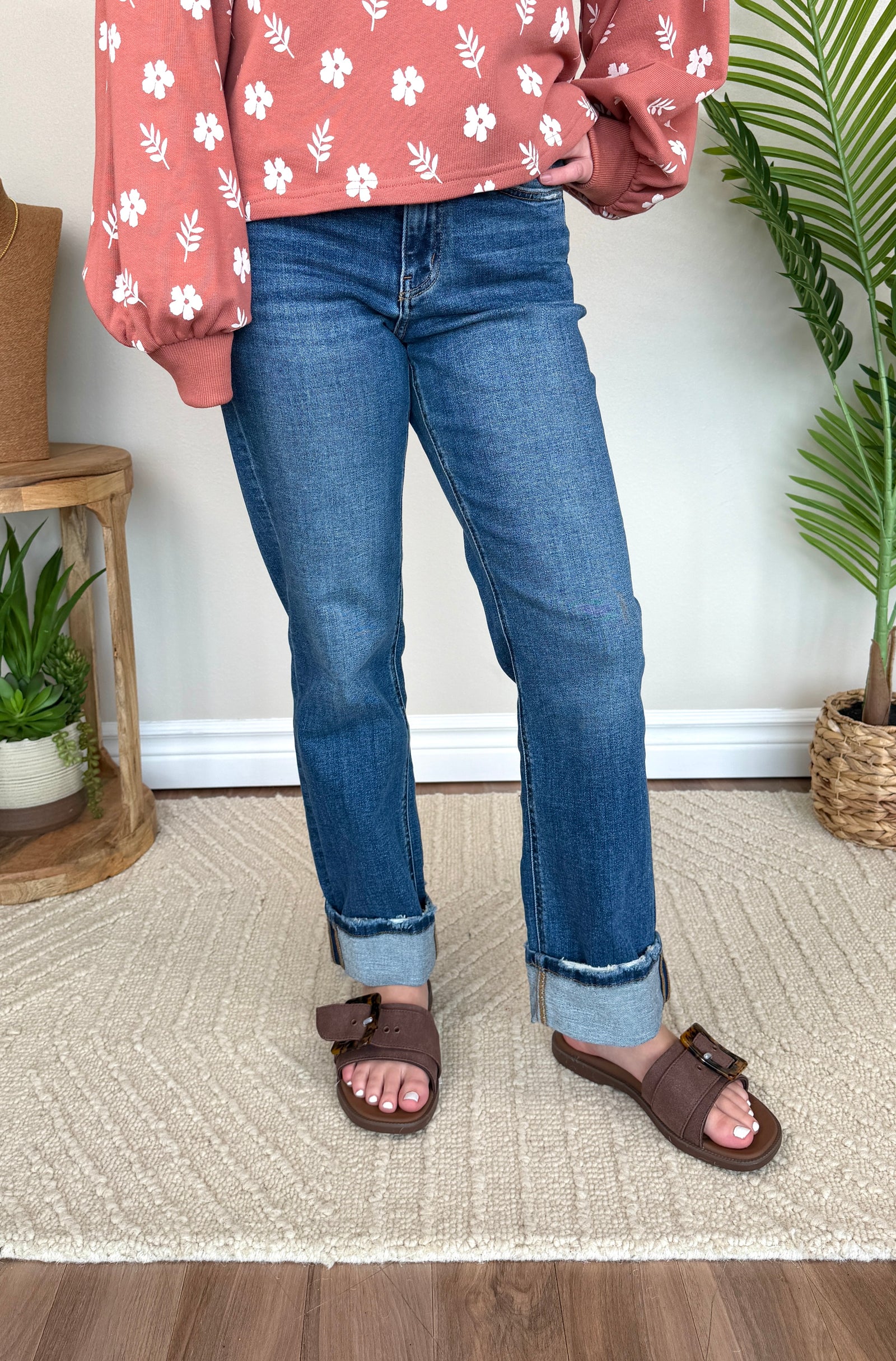 Vervet High Rise Cuffed Straight Jeans