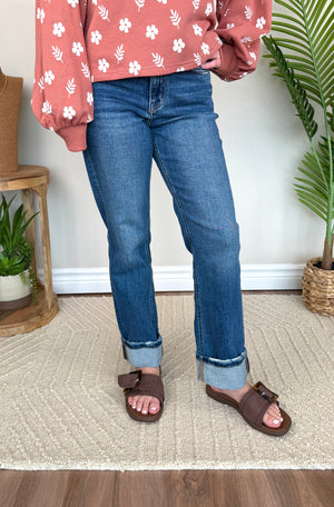 Vervet High Rise Cuffed Straight Jeans