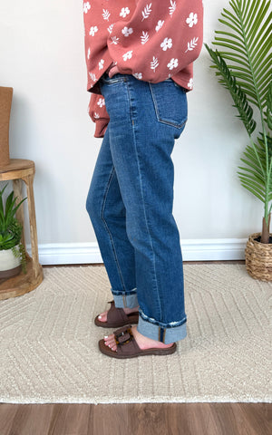 Vervet High Rise Cuffed Straight Jeans