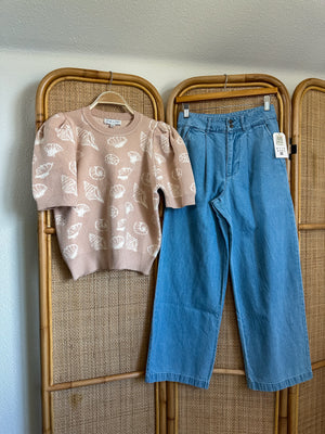 Shell Puff Sweater Top | Taupe