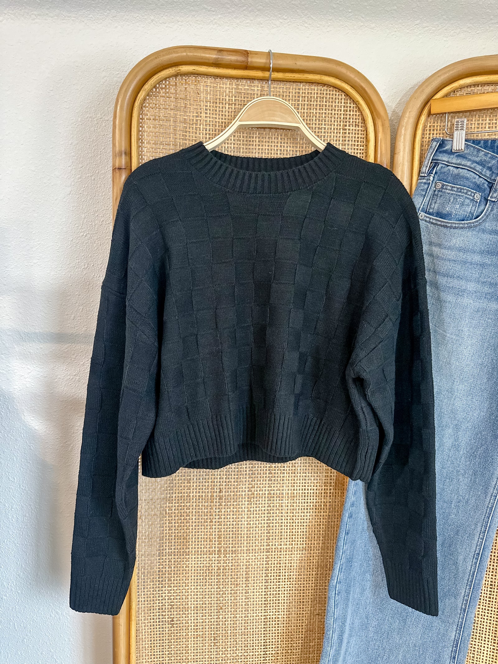 Solid Checkered Texture Sweater