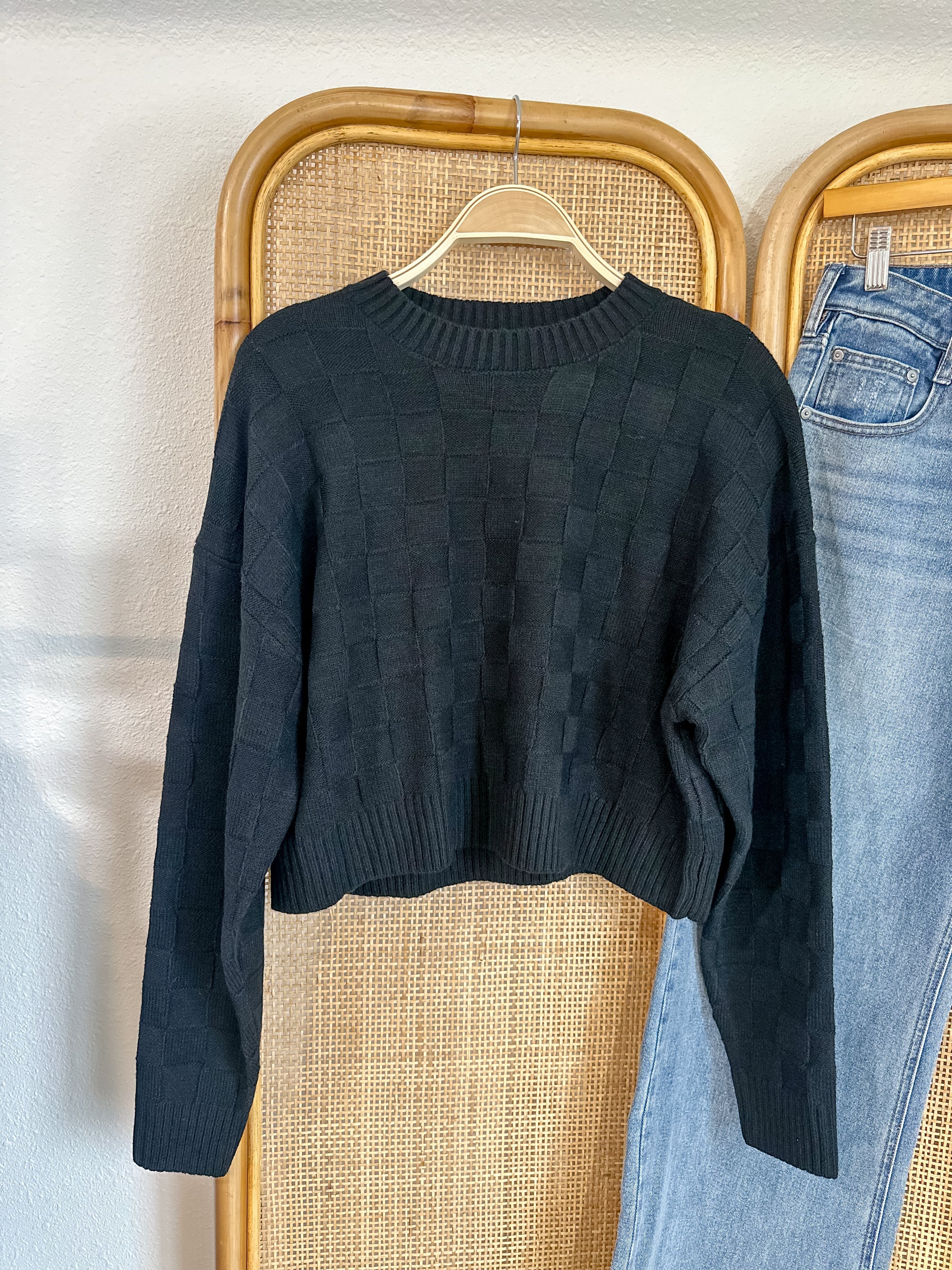 Solid Checkered Texture Sweater