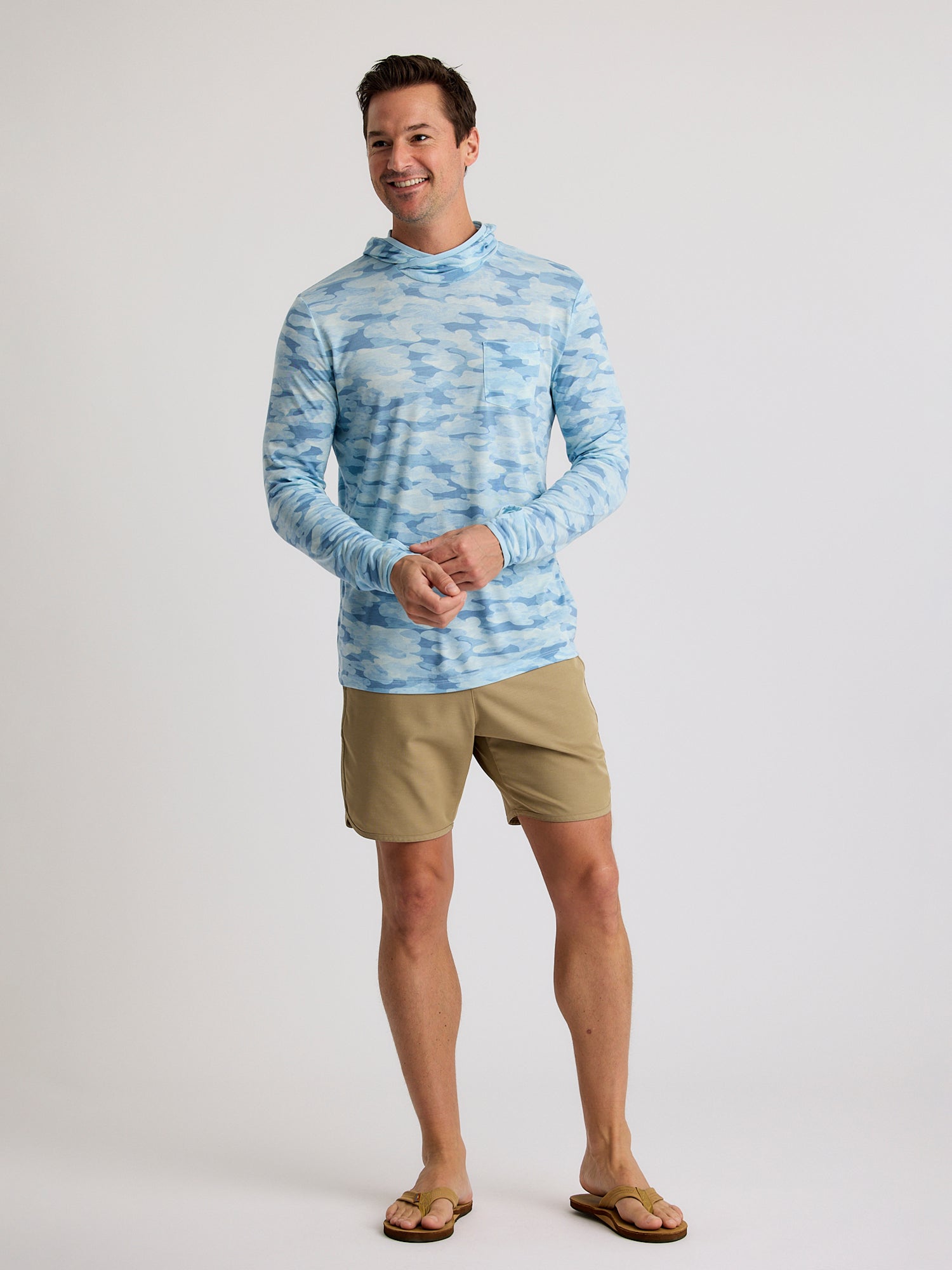 Free Fly Men's Bamboo Lightweight Hoodie | Seasmoke Camo Surf Blue