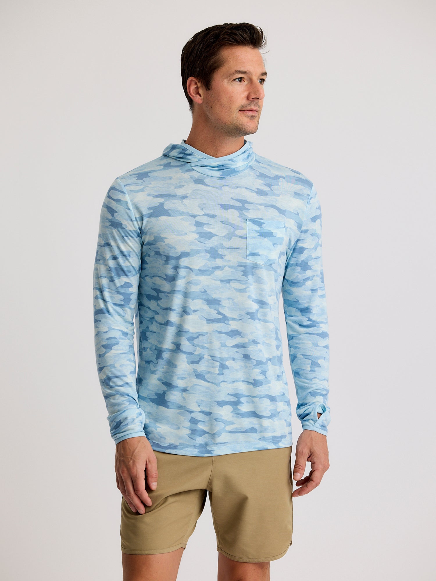 Free Fly Men's Bamboo Lightweight Hoodie | Seasmoke Camo Surf Blue
