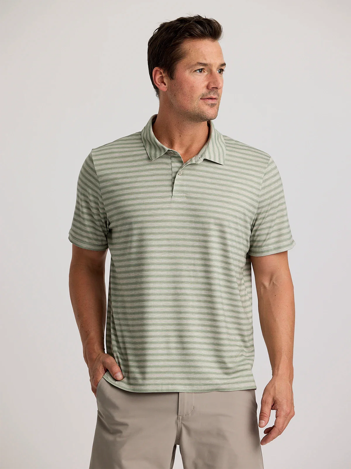 Free Fly Men's Elevate Polo | Smooth Sailing Stripe Heather Desert Sage