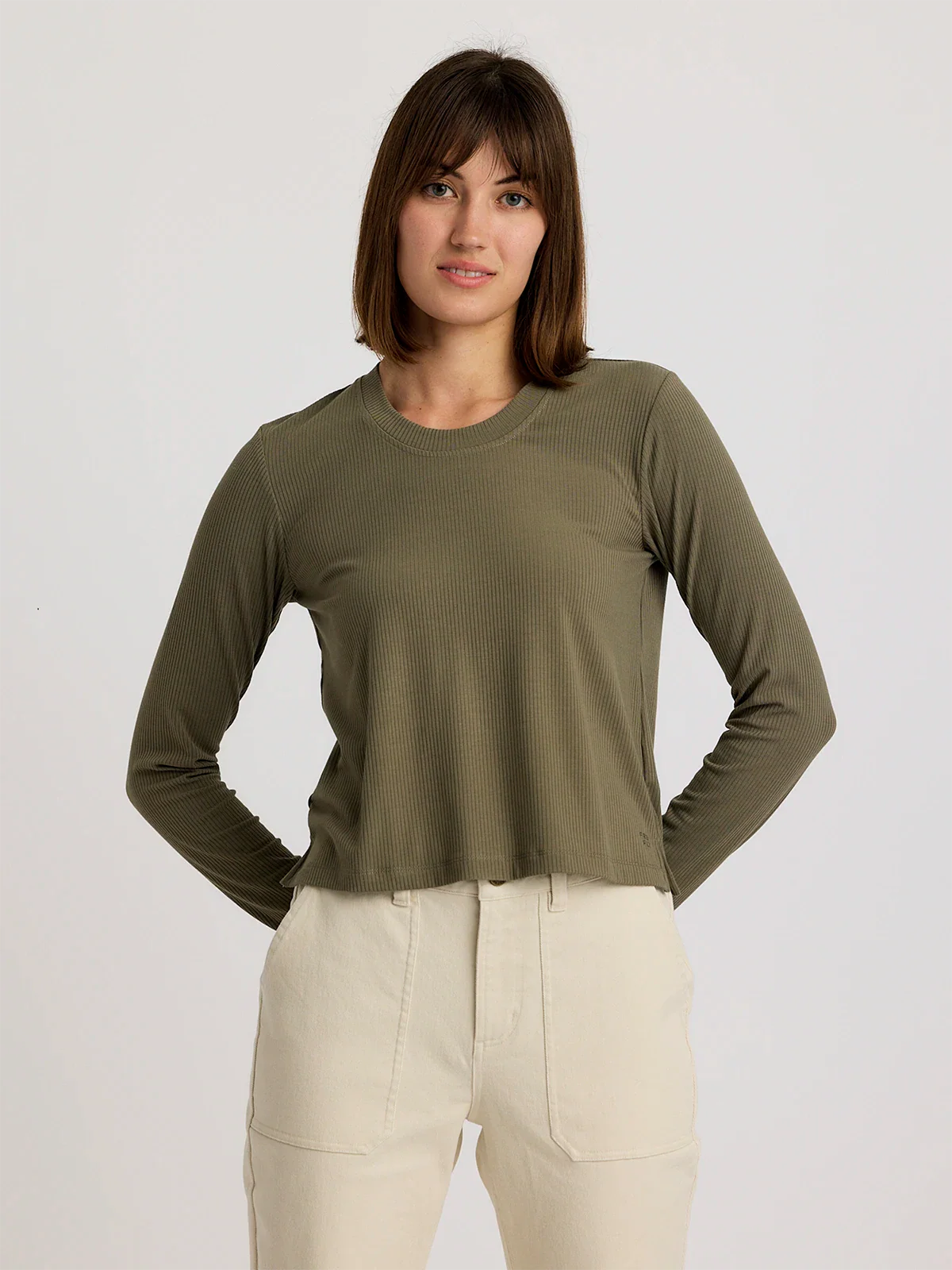 Free Fly Women's Ribbed Bamboo Long Sleeve | Smokey Olive