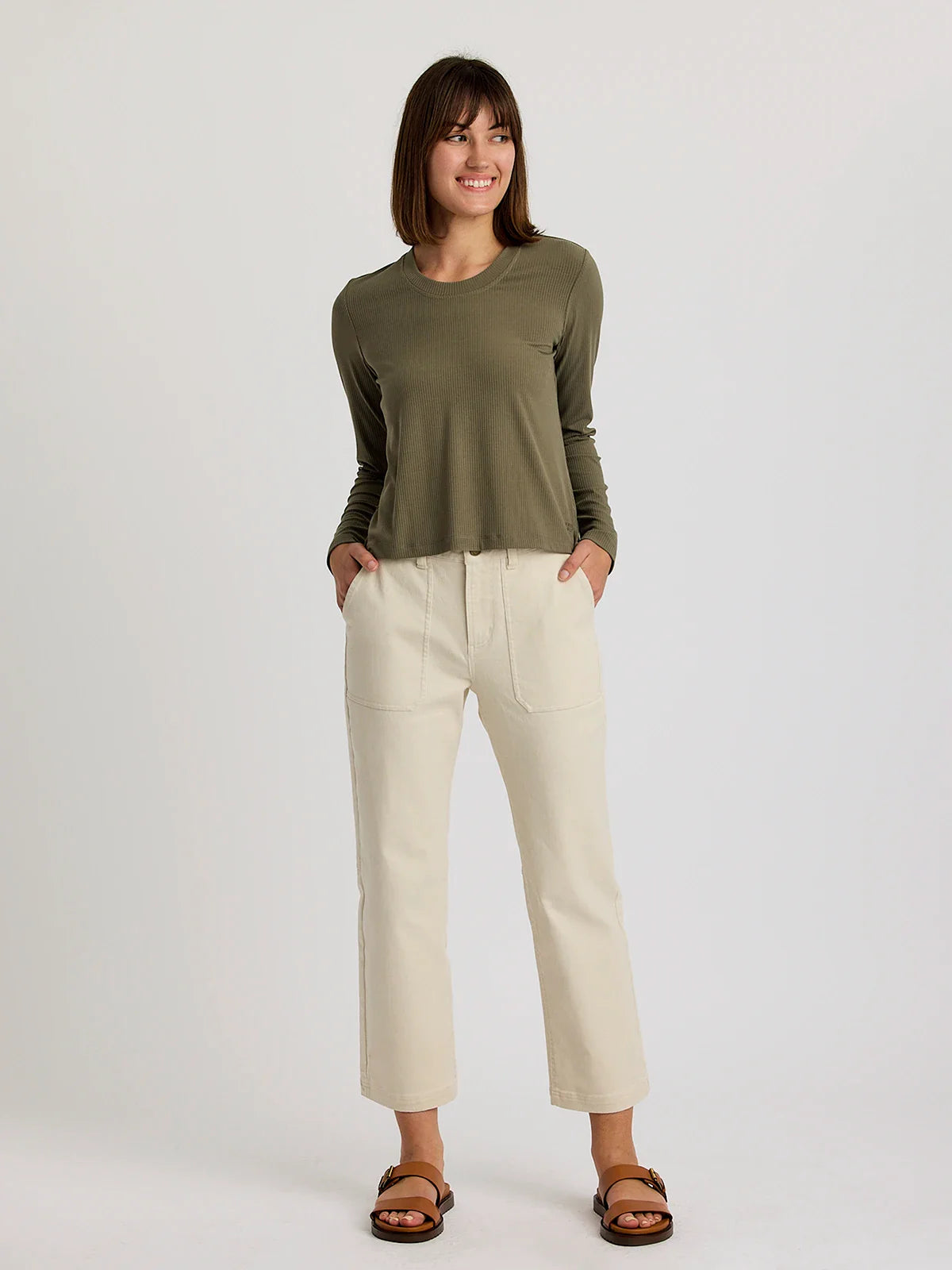 Free Fly Women's Ribbed Bamboo Long Sleeve | Smokey Olive