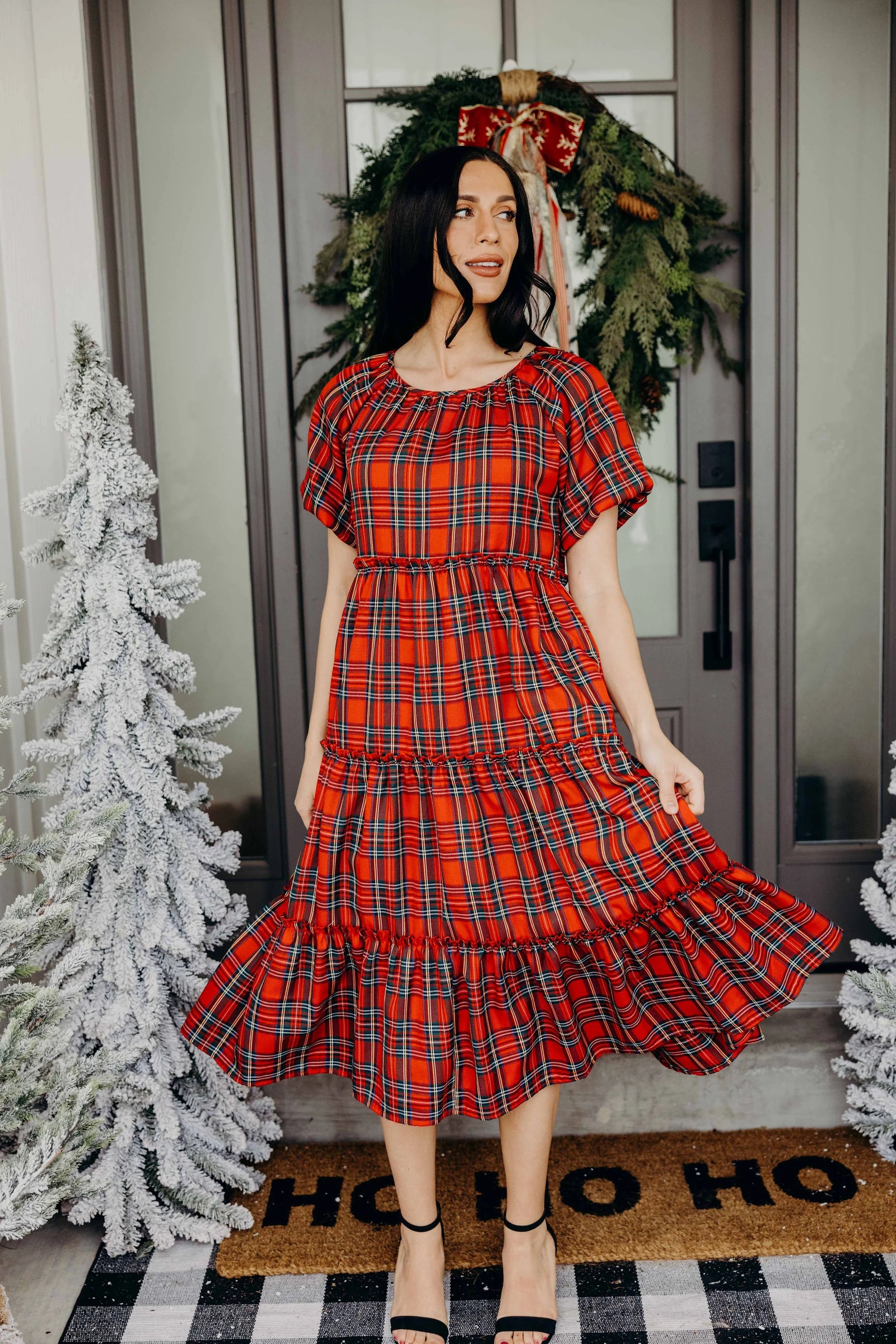 MikaRose Serena Dress | Cranberry Plaid