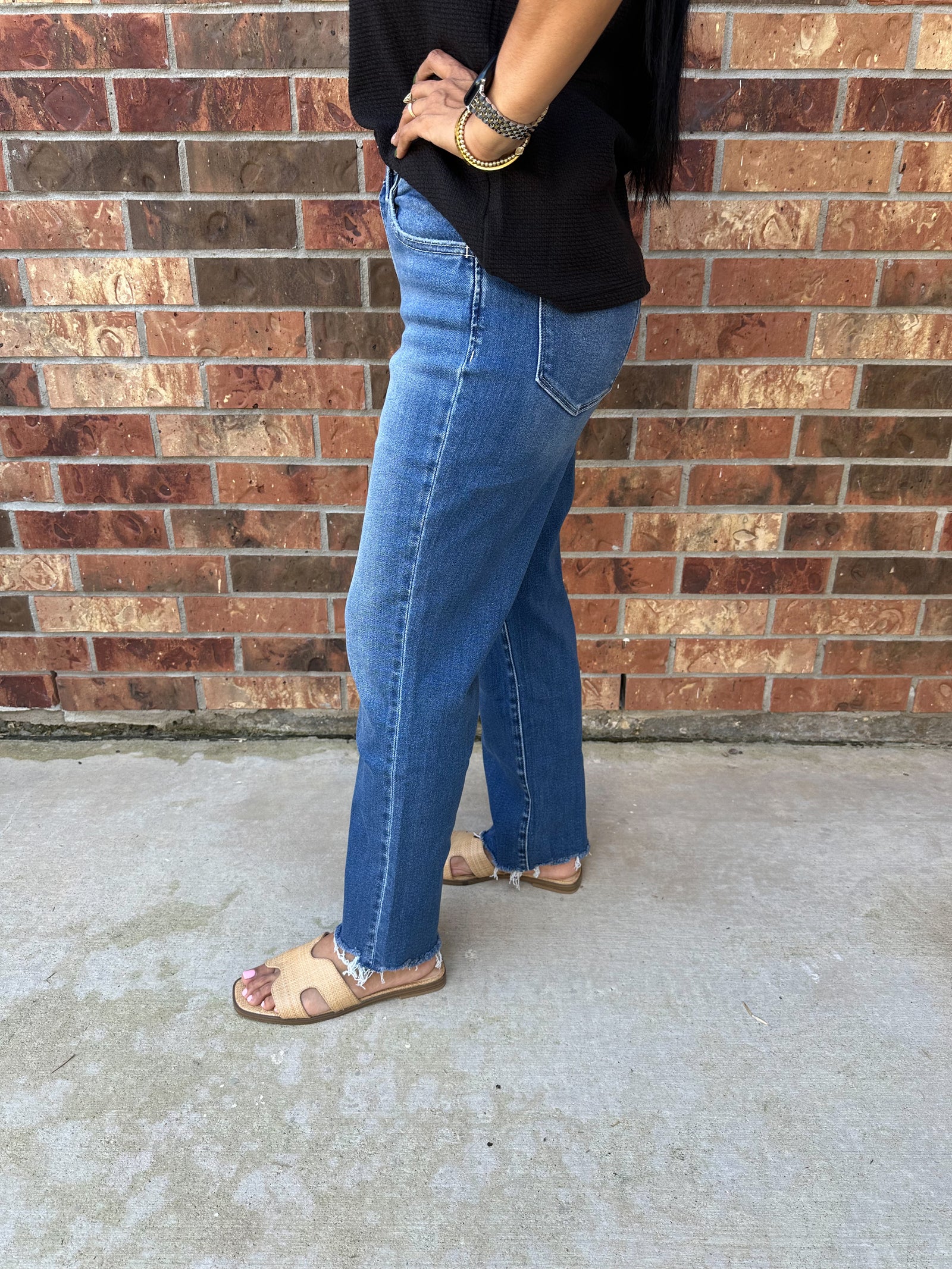 Lovervet Madison High Rise Straight Distressed Hem Jeans