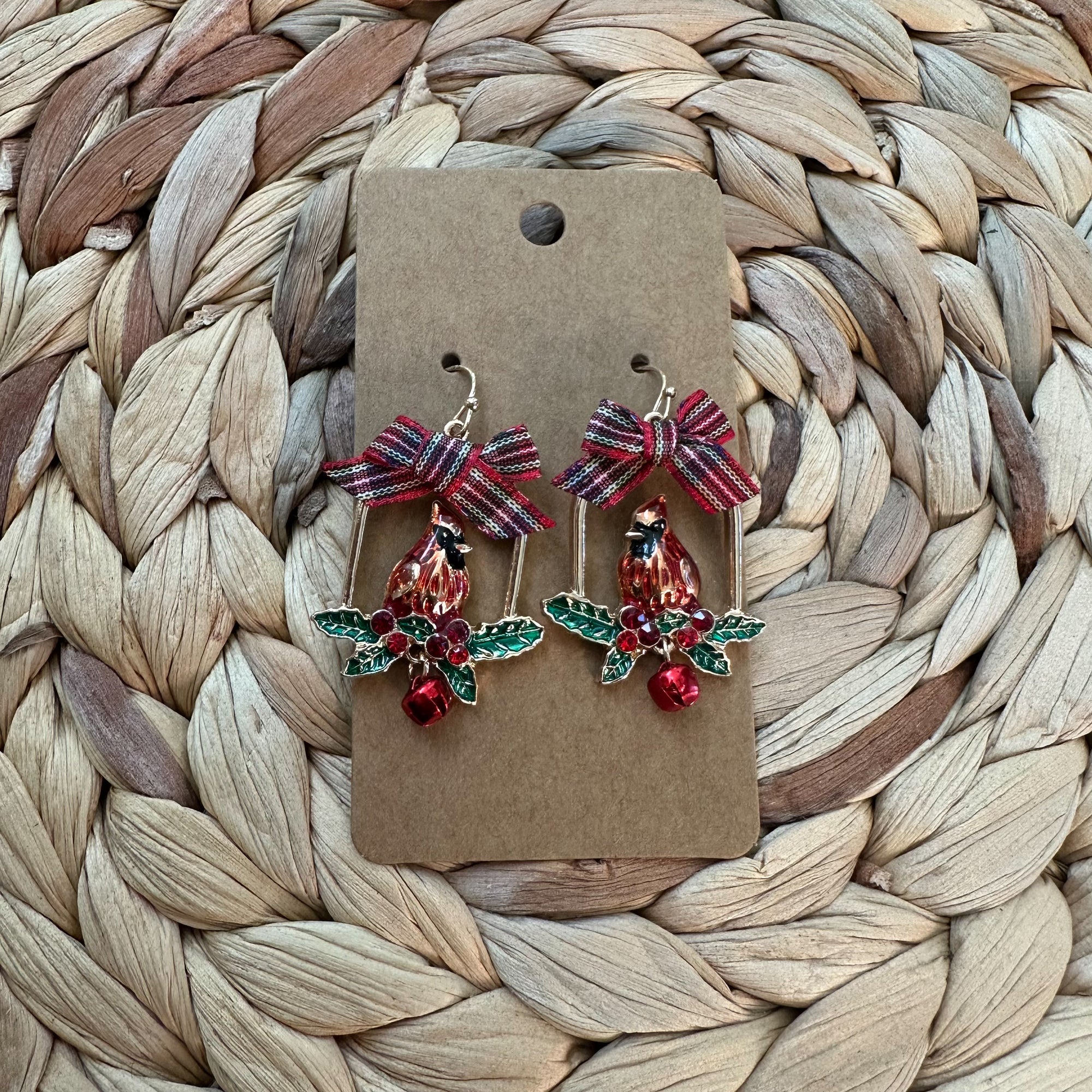 Cardinal w/ Bow Earrings