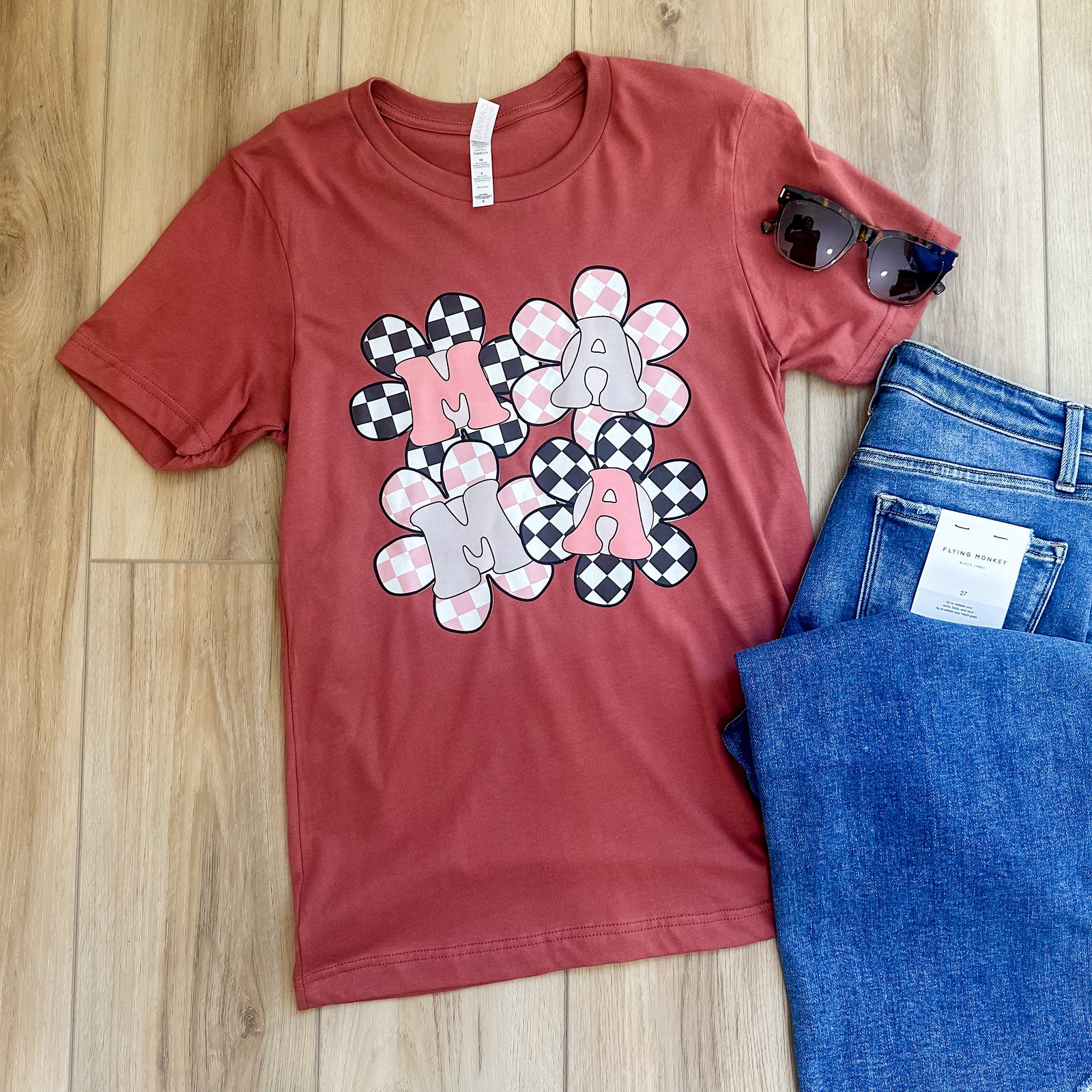 Mama Floral Checkered Tee