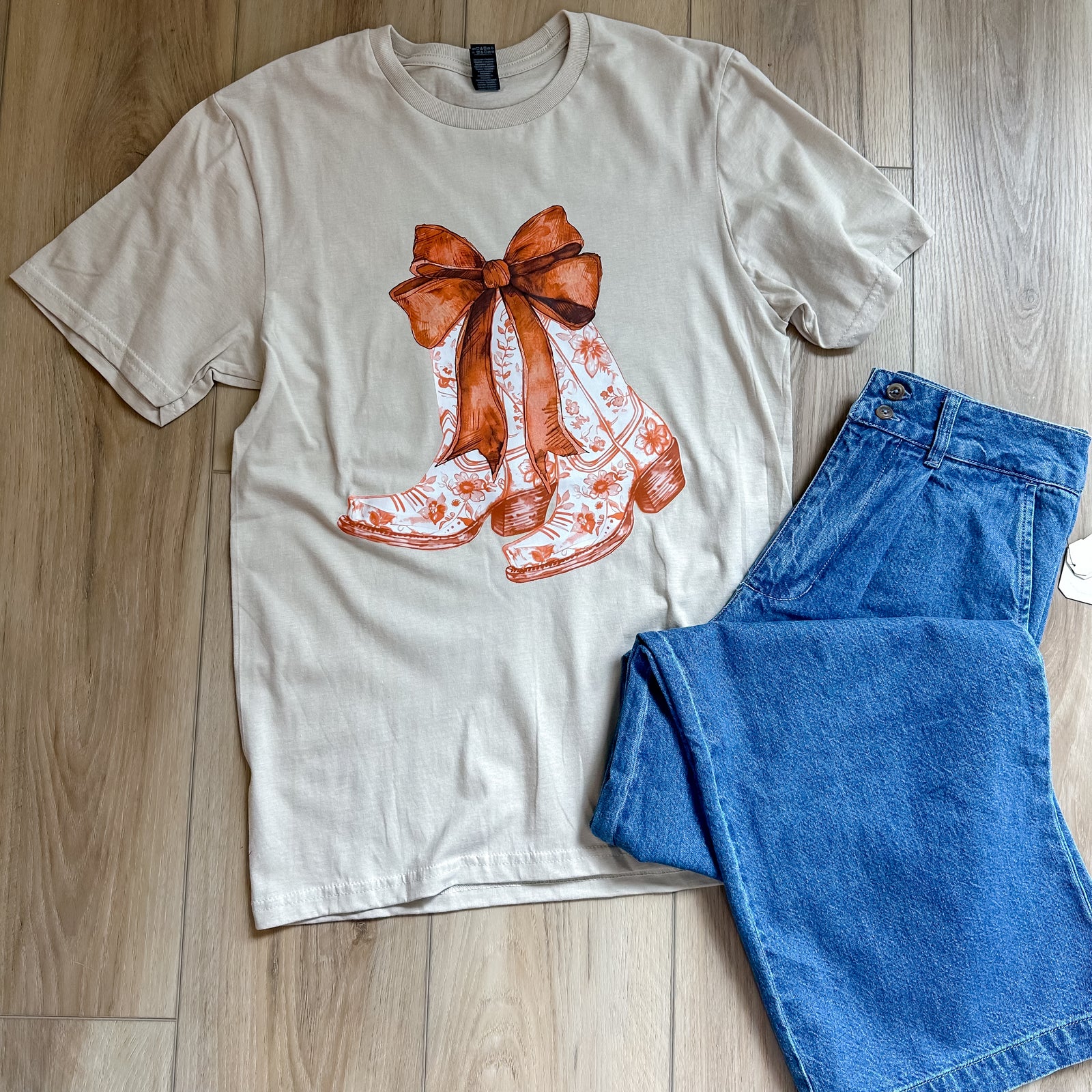 Burnt Orange Floral Boots & Bow Tee