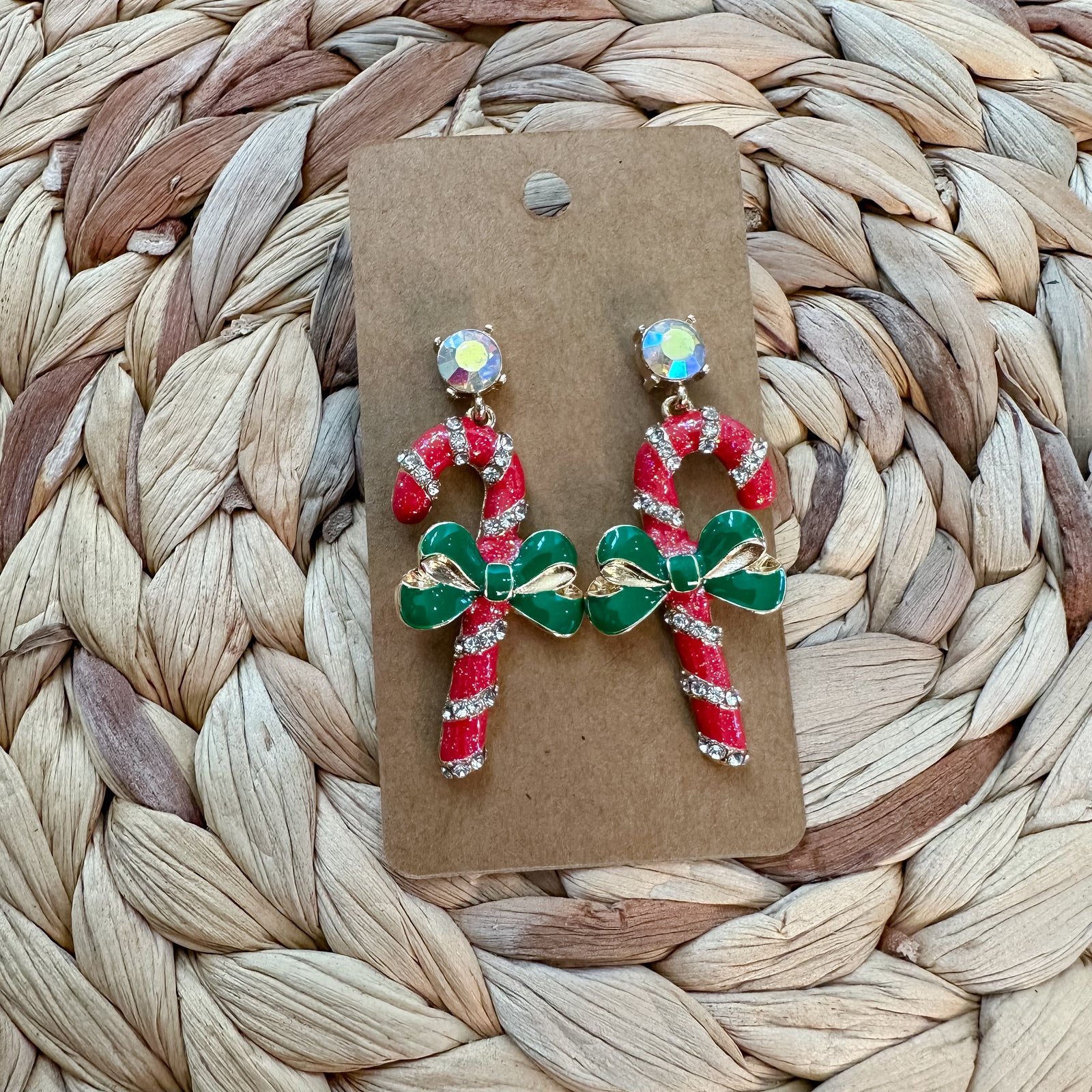Candy Cane w/ Bow Earrings