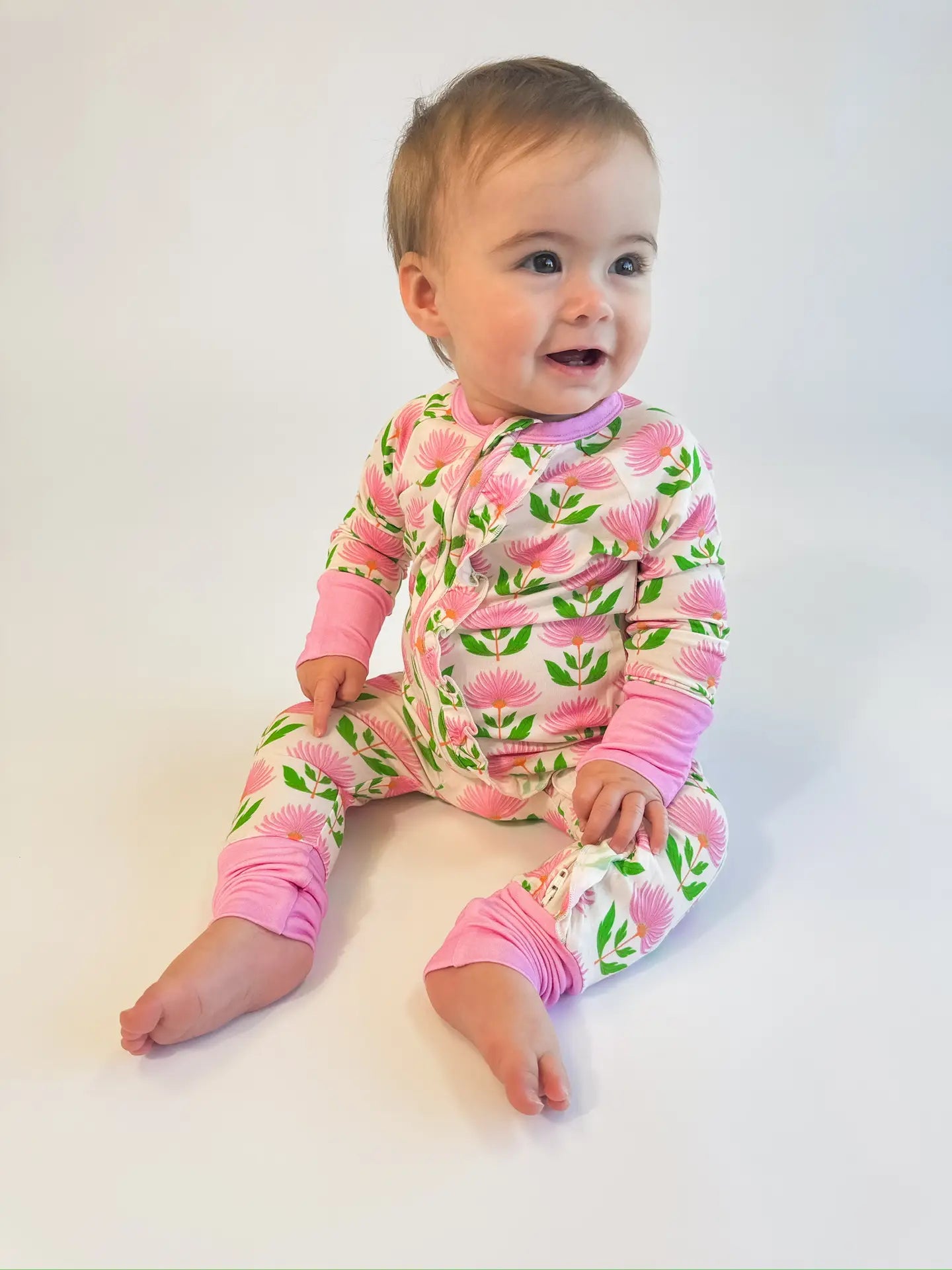 Goosies Zip Pajamas - Pink Block Flower