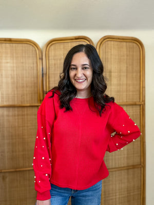 Pearls For Christmas Pullover | Red
