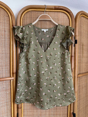 Olive Floral Top