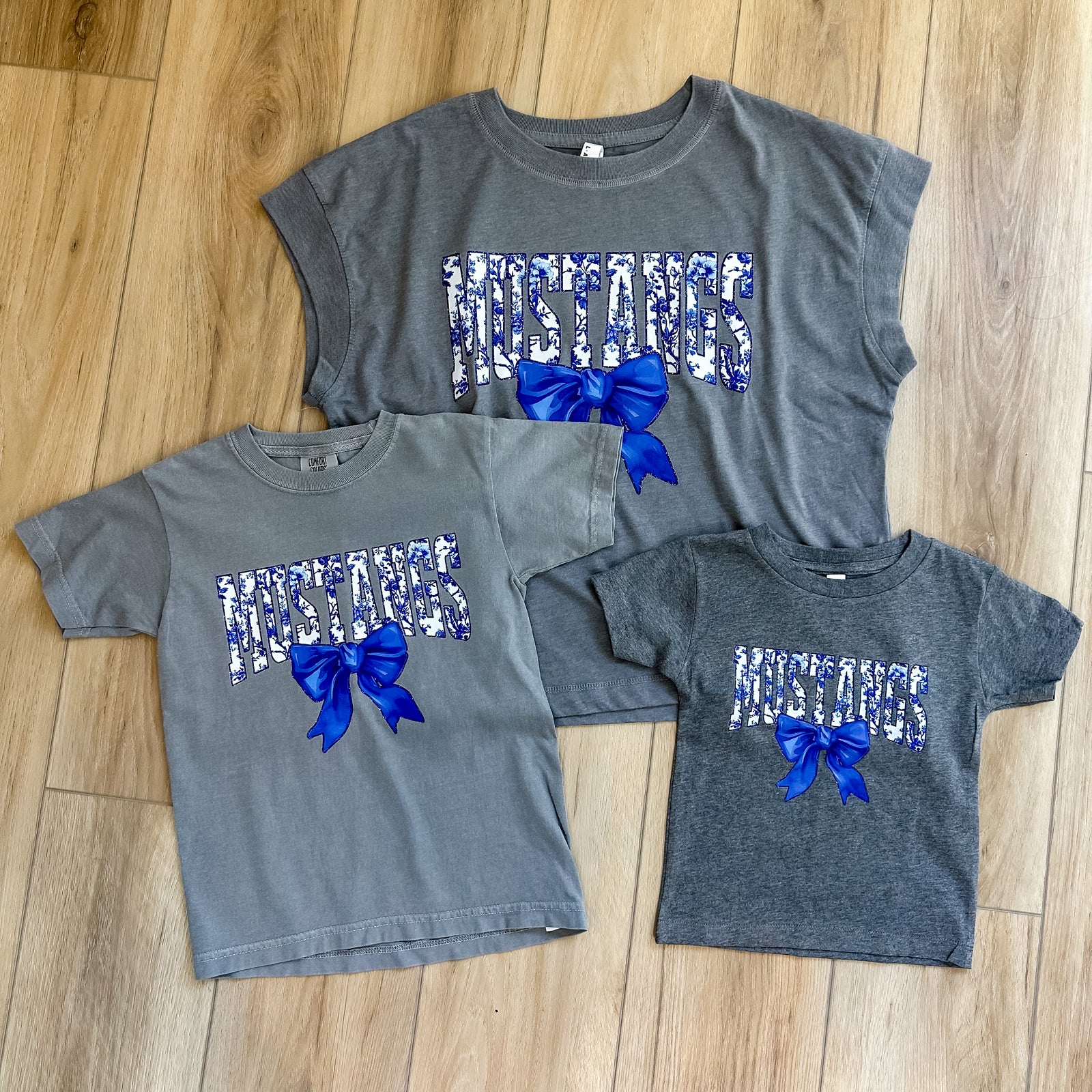 Kids Mustangs Blue Toile Bow Tee