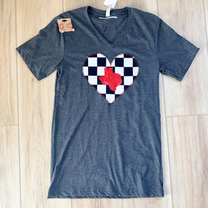 Handmade Checkered Heart w/ Texas Red Sequin Tee