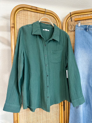 O'Neill Leni Crinkle Double Gauze Button Down Shirt | Silver Pine