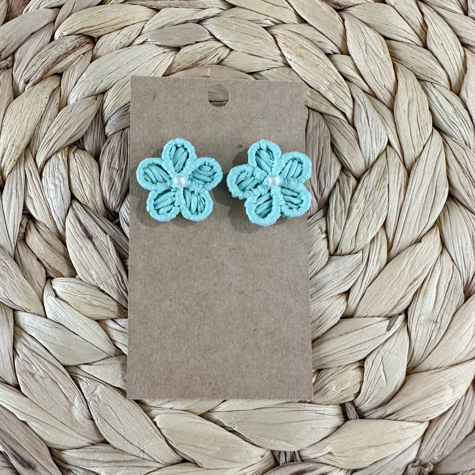 Raffia Flower Studs | Mint