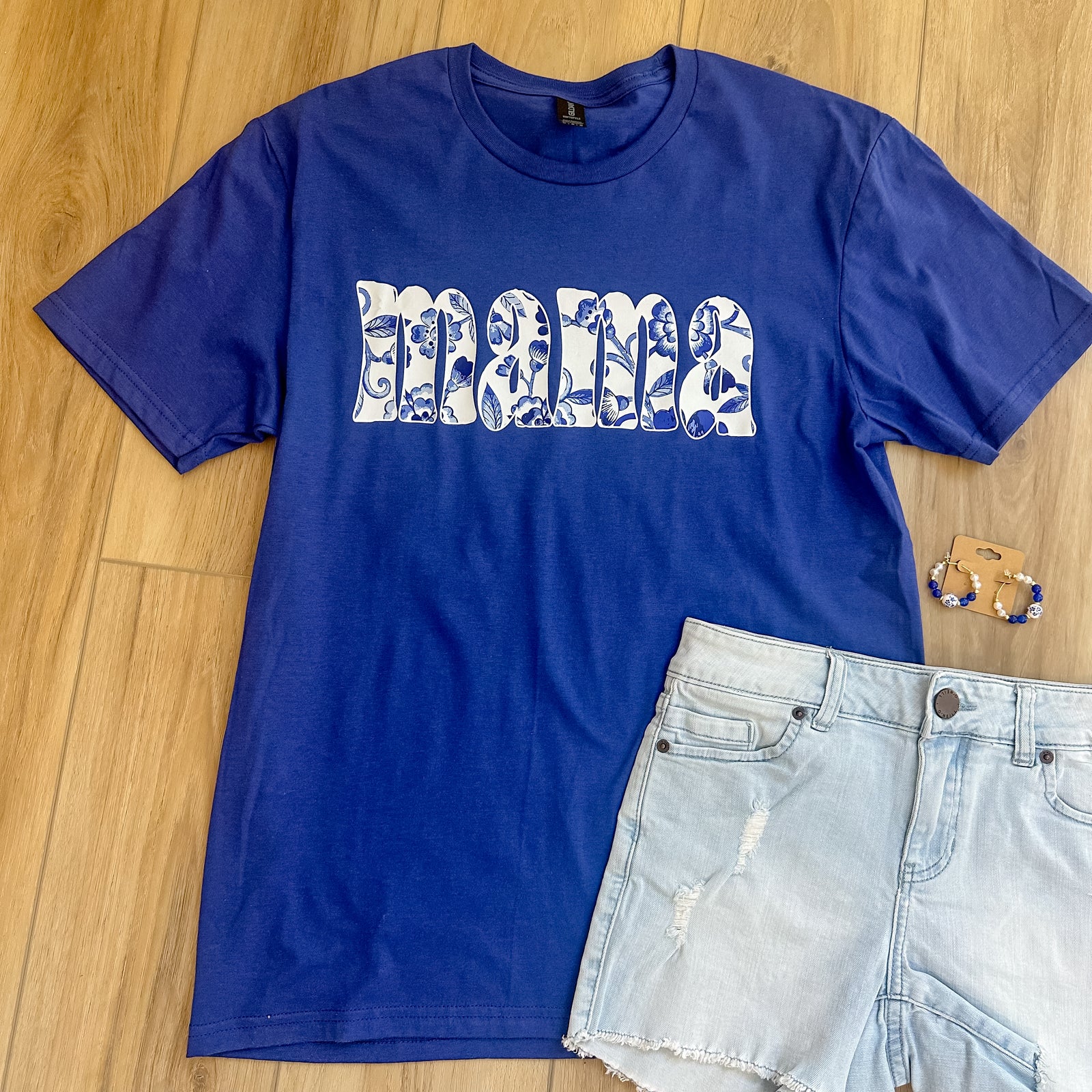 Blue Floral Mama Tee