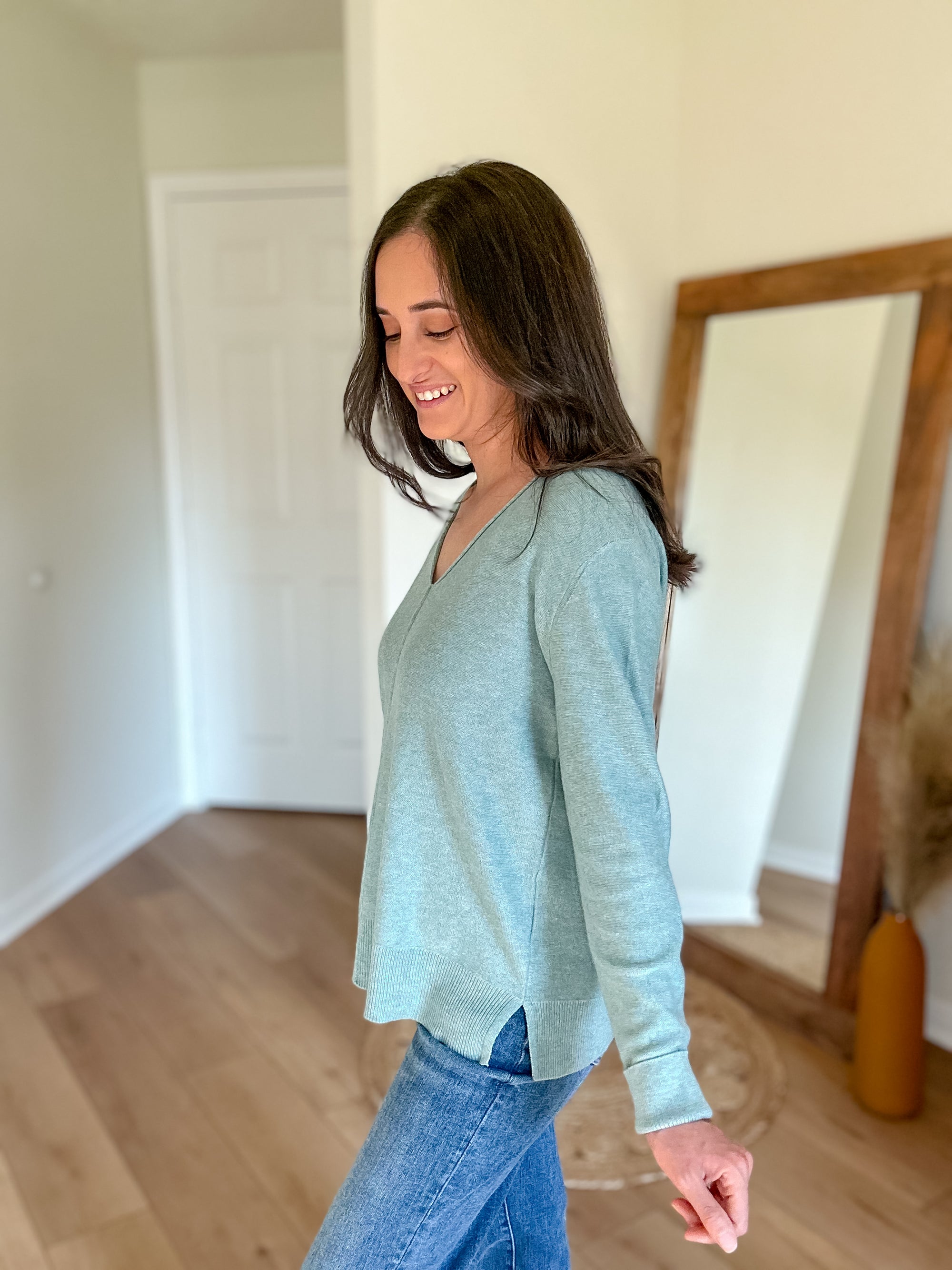 Emily Lightweight Sweater Top | Mint Blue