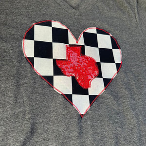 Handmade Checkered Heart w/ Texas Red Sequin Tee