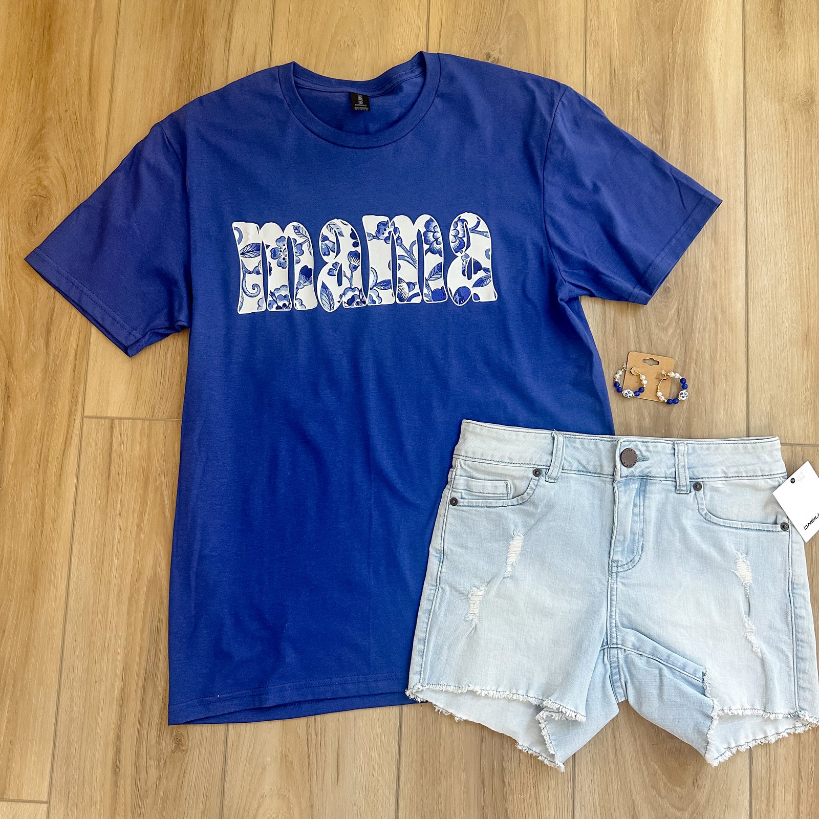 Blue Floral Mama Tee