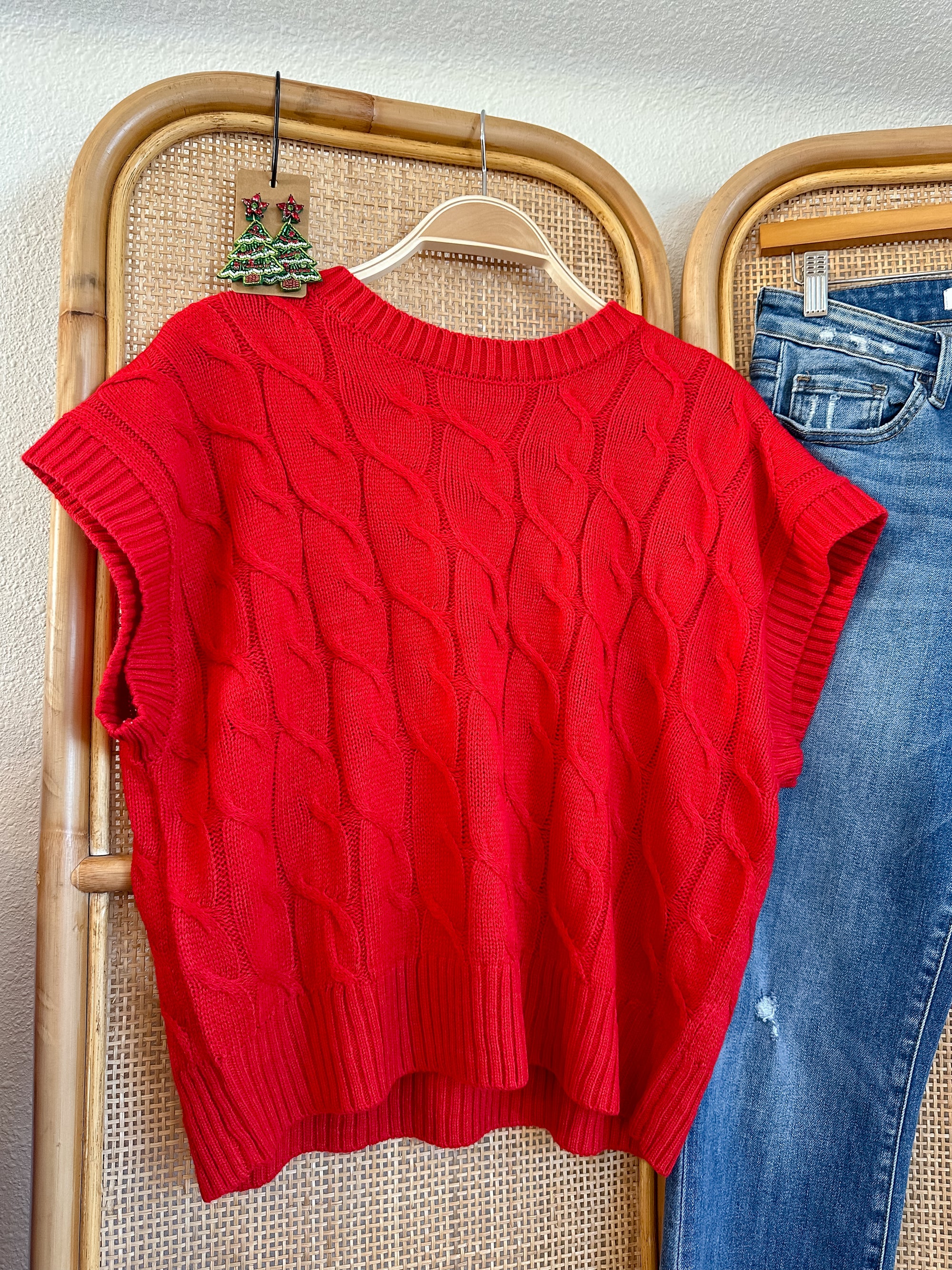 Marisa Short Sleeve Basic Sweater | Red
