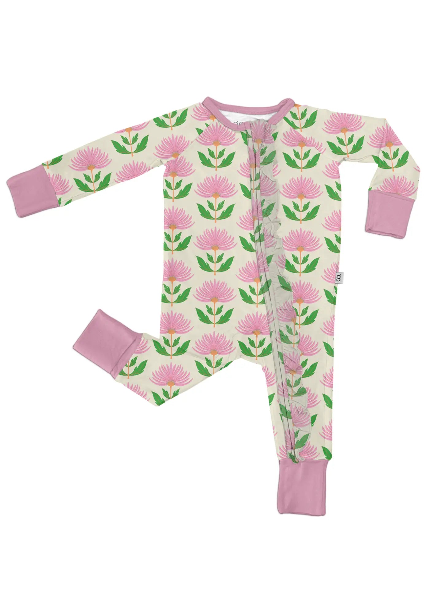 Goosies Zip Pajamas - Pink Block Flower